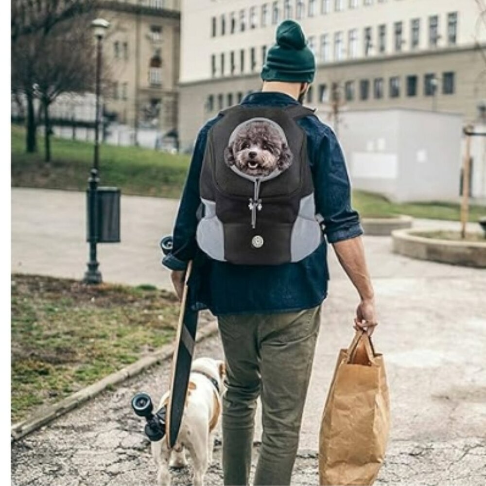 Hands-Free Black and Gray Dog Backpack Carrier by